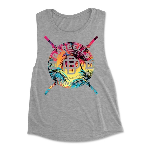 NWT Barebells and Ponytails PALM POWER MUSCLE TANK XL Faded Grey X54 - Picture 2 of 4